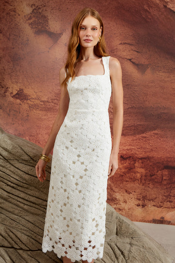 AGILITÀ - Vestido Midi Guipure Flor OFF White